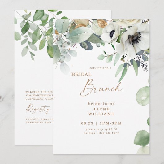 Bridal Brunch Botanical Greenery White Floral Kaart (Voorkant / Achterkant)