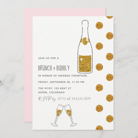Bridal Brunch en Bubble Wedding Shower Invitation Kaart (Voorkant / Achterkant)