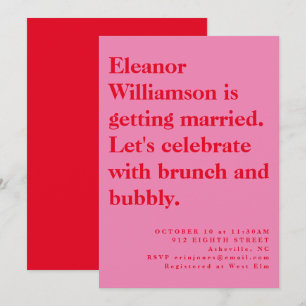 Bridal Brunch Modern Bold Pink and Red Typography Kaart