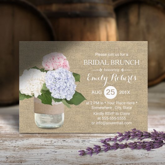 Bridal Brunch Rustic Hydrangea Mason Jar Burlap Kaart