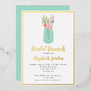 Bridal Brunch Shower Mason Jar Flowers Gold Foil Folie Uitnodiging
