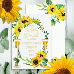 Bridal Brunch Sunflower Eucalyptus Floral Lijst Folie Uitnodiging