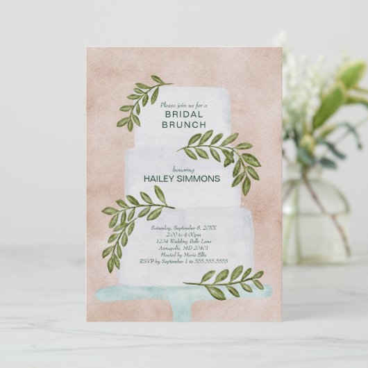 Bridal Brunch Waterverf Wedding Cake w/Greenery Kaart (Staand voorkant)
