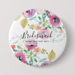 Bridal BUDGET Bridesmaid Gifts Pink Floral Ronde Button 7,6 Cm