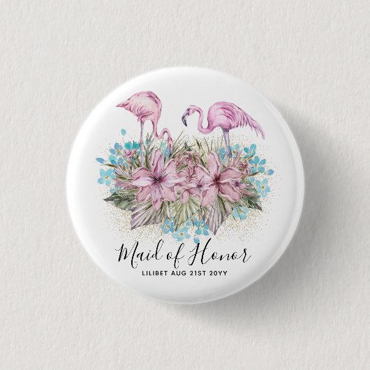 Bridal BUDGET FLAMINGOS Ronde Button 3,2 Cm (Voorkant)