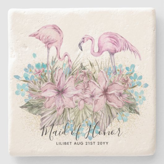 Bridal BUDGET FLAMINGOS Stenen Onderzetter (Voorkant)