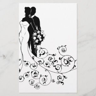Bridal Dress Silhouette (Bride en Groom Wedding Br Briefpapier