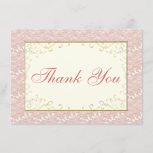 Bridal Hartelijk dank. Roze kant, ivoor, goud Bedankkaart