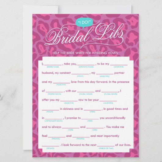Bridal Libs Bachelorette Party Game Kaart (luipaar (Voorkant)