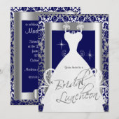 Bridal Luncheon in Navy Blue Damask & Silver Kaart (Voorkant / Achterkant)