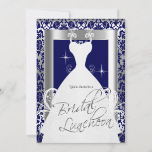 Bridal Luncheon in Navy Blue Damask & Silver Kaart