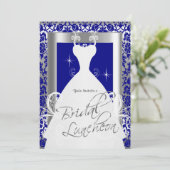 Bridal Luncheon in Royal Blue Damask & Silver Kaart (Staand voorkant)
