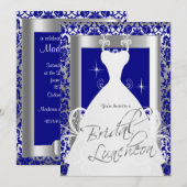 Bridal Luncheon in Royal Blue Damask & Silver Kaart (Voorkant / Achterkant)