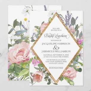 Bridal Luncheon Roos Gold Floral Elegant Romantic Kaart
