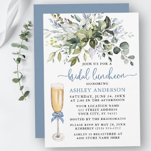 Bridal Luncheon Waterverf Greenery Dusty Blue Bow Kaart