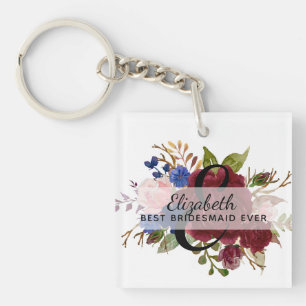 Bridal Party Bridesmaids Gift Burgundy Blue genaam Sleutelhanger