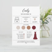 Bridal Party Info Kaart, Bridesmaid Attire Kaart (Staand voorkant)
