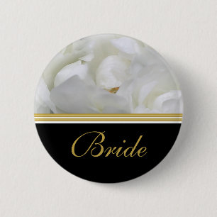Bridal party name tags roos elegant goud zwart zwa ronde button 5,7 cm