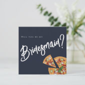 Bridal Party proposal Navy Blue PIZZA Weddenschap Kaart (Staand voorkant)