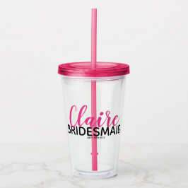 Bridal Party roze Bridesmaid Name on Drink Bottle Acryl Drinkbeker