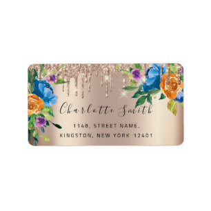 Bridal RSVP Wedding Drift Navy Floral Roos Gold Etiket