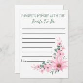 Bridal Shower Favorite Memory Game Pink Flowers Advieskaart (Voorkant / Achterkant)