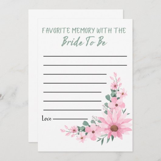 Bridal Shower Favorite Memory Game Pink Flowers Advieskaart (Voorkant / Achterkant)