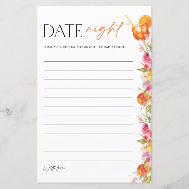 Bridal Shower Game Date Night Citrus Spritz (Voorkant)