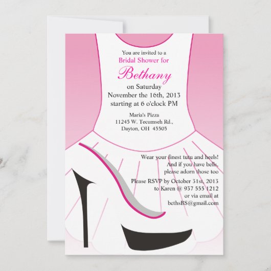 Bridal Shower Invitation Ballet High Heels Shoes Kaart (Voorkant)