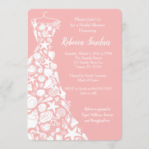Bridal Shower Invitation, Beach, Zee Shell Dress Kaart