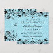 Bridal Shower Invitation Black & Blue Damaskers Kaart (Voorkant / Achterkant)