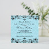Bridal Shower Invitation Black & Blue Damaskers Kaart (Staand voorkant)