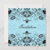 Bridal Shower Invitation Black & Blue Damaskers Kaart (Achterkant)