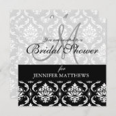 Bridal Shower Invitation Black Damask Monogram Kaart (Voorkant / Achterkant)