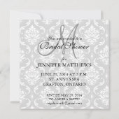 Bridal Shower Invitation Black Damask Monogram Kaart (Achterkant)