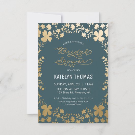 Bridal Shower Invitation,  Blauwgroen & Gold Kaart (Voorkant)