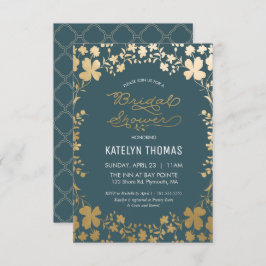Bridal Shower Invitation,  Blauwgroen & Gold Kaart