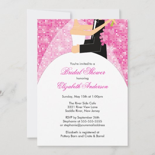 Bridal Shower Invitation Bride Groom Pink Sparkly Kaart (Voorkant)