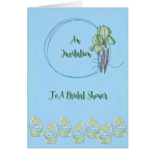 Bridal Shower Invitation Card, Blue with Iris