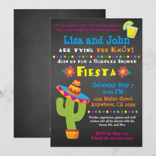 Bridal Shower Invitation- Couples, Fiesta Kaart (Voorkant / Achterkant)