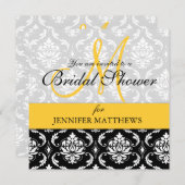 Bridal Shower Invitation Damask Yellow Monogram Kaart (Voorkant / Achterkant)