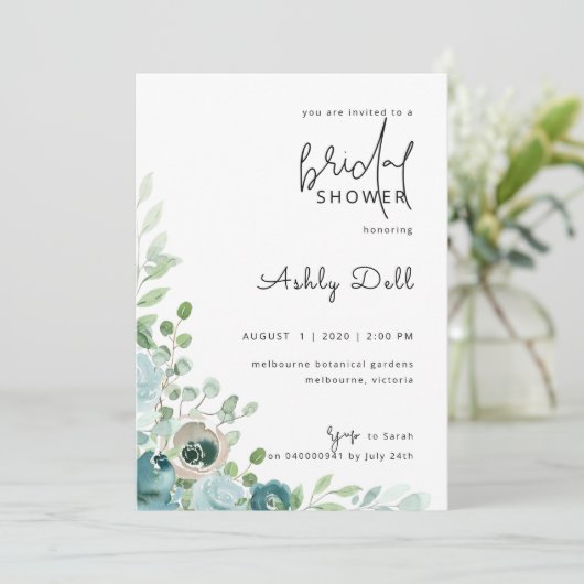 Bridal Shower Invitation Dusty Blue Kaart (Staand voorkant)