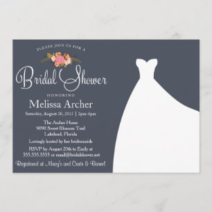 Bridal Shower Invitation, Floral & Wedding Gown Kaart