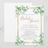 Bridal Shower Invitation Foliage met goudgrens Kaart (Voorkant / Achterkant)
