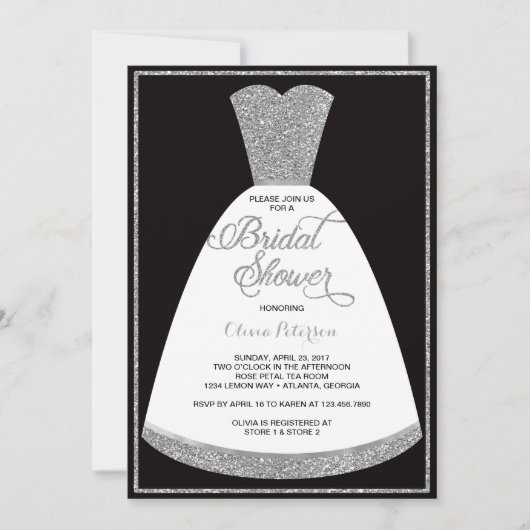 Bridal Shower Invitation, Gown, Faux Glitter Kaart (Voorkant)