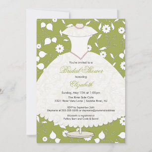 Bridal Shower Invitation Gown Green Floral Kaart