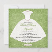 Bridal Shower Invitation Gown Sage Green Swirls Kaart (Voorkant)