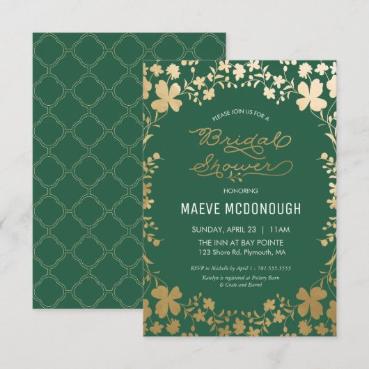 Bridal Shower Invitation,  groen & goud Kaart (Voorkant / Achterkant)