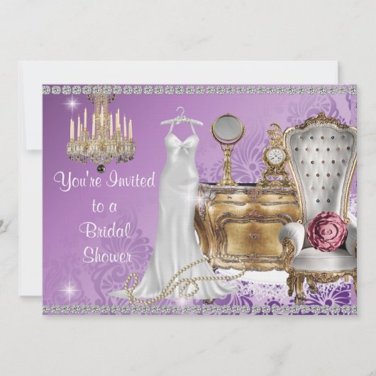 BRIDAL SHOWER INVITATION LAVENDER DAMASK W KAART (Voorkant)