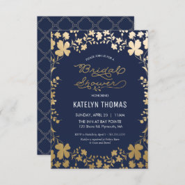 Bridal Shower Invitation,  Navy Gold - klein Kaart